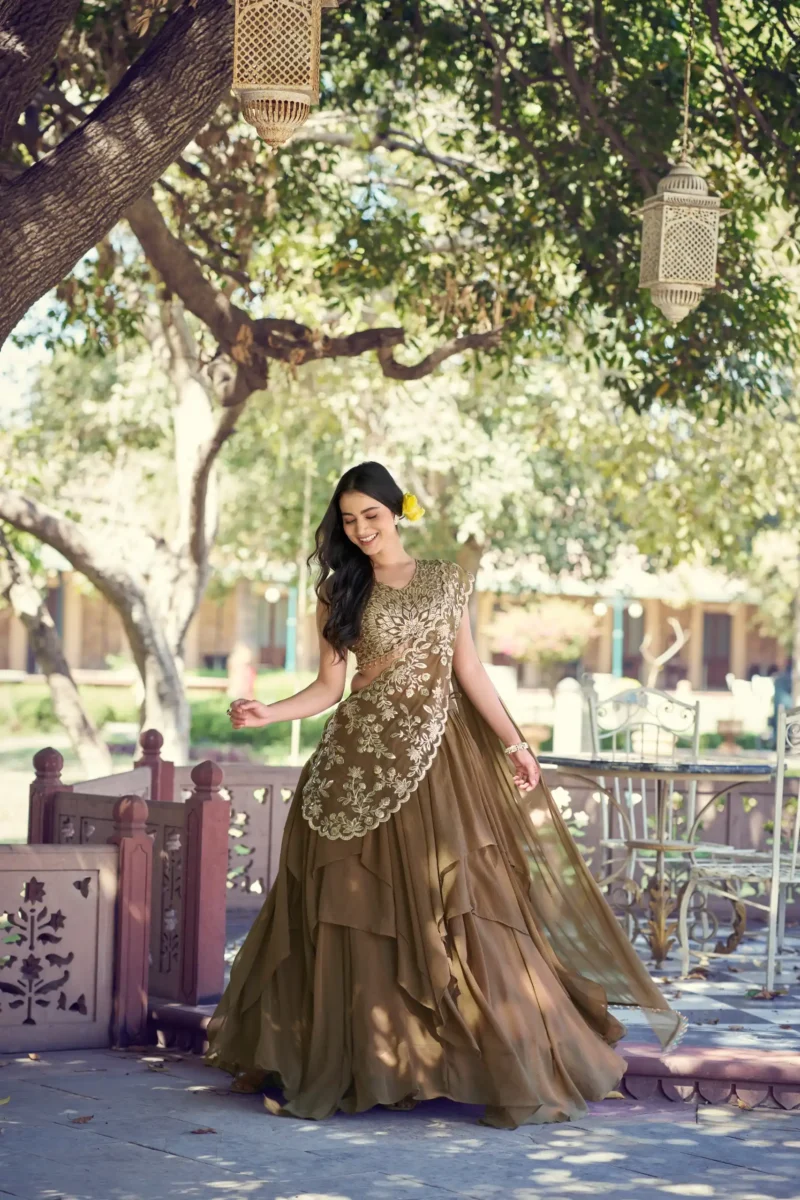 Brown Marble Sequin Threadwork Bridesmaid Wedding Lehenga