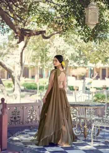 Brown Marble Sequin Threadwork Bridesmaid Wedding Lehenga back side design