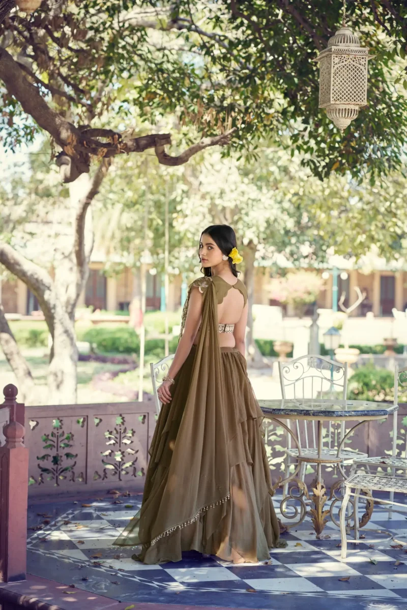 Brown Marble Sequin Threadwork Bridesmaid Wedding Lehenga back side design
