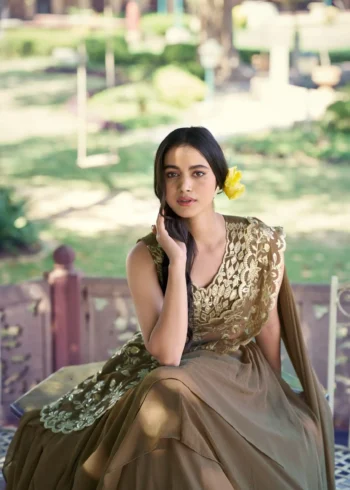 Brown Marble Sequin Threadwork Bridesmaid Wedding Lehenga close look