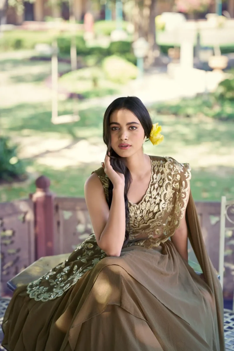 Brown Marble Sequin Threadwork Bridesmaid Wedding Lehenga close look