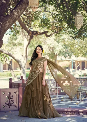 Brown Marble Sequin Threadwork Bridesmaid Wedding Lehenga