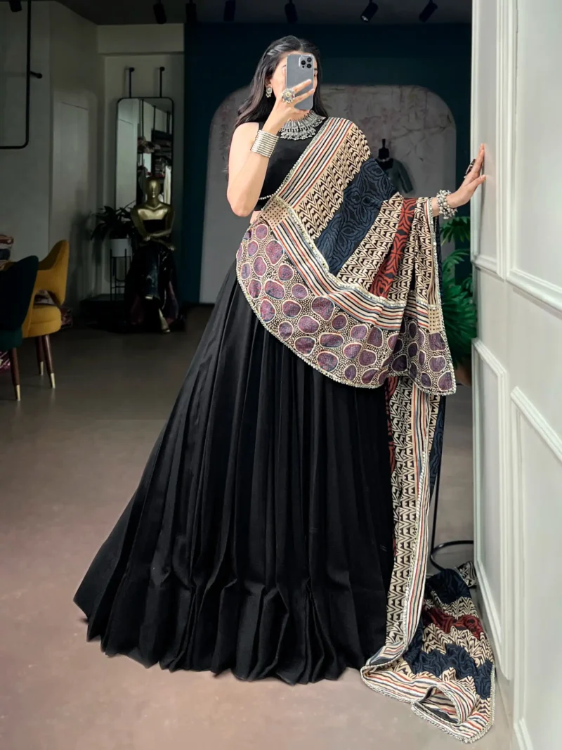 Black Colour Midnight Mirror Lace Garba Navratri Lehenga