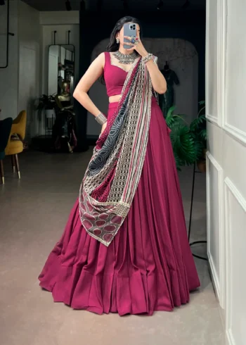 Maroon Colour Midnight Mirror Lace Garba Navratri Lehenga