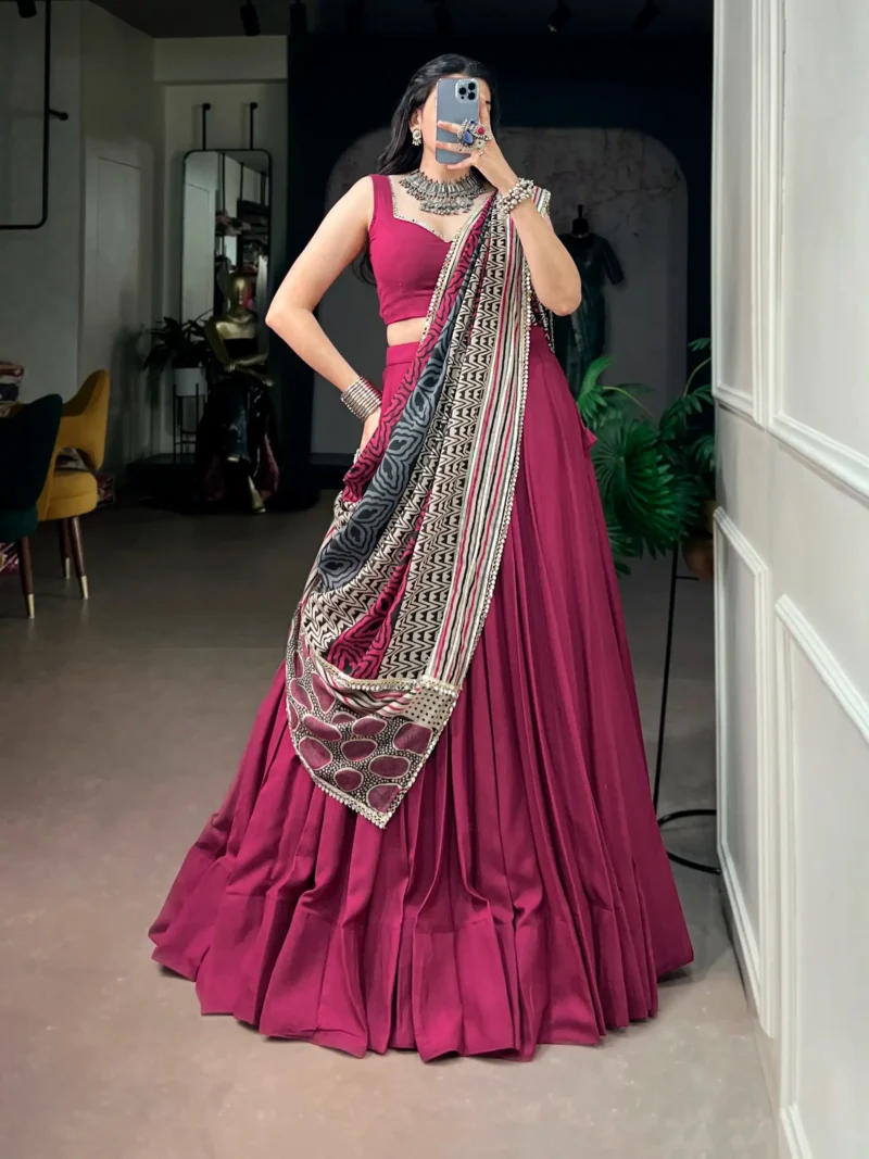 Maroon Colour Midnight Mirror Lace Garba Navratri Lehenga