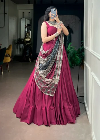 Maroon Colour Midnight Mirror Lace Garba Navratri Lehenga side look