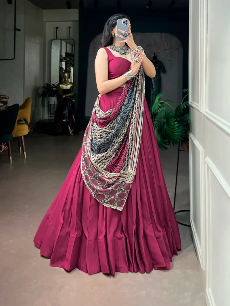 Maroon Colour Midnight Mirror Lace Garba Navratri Lehenga side look