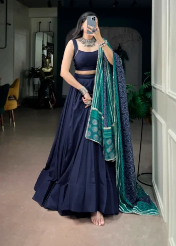 Navy Blue Colour Midnight Mirror Lace Garba Navratri Lehenga