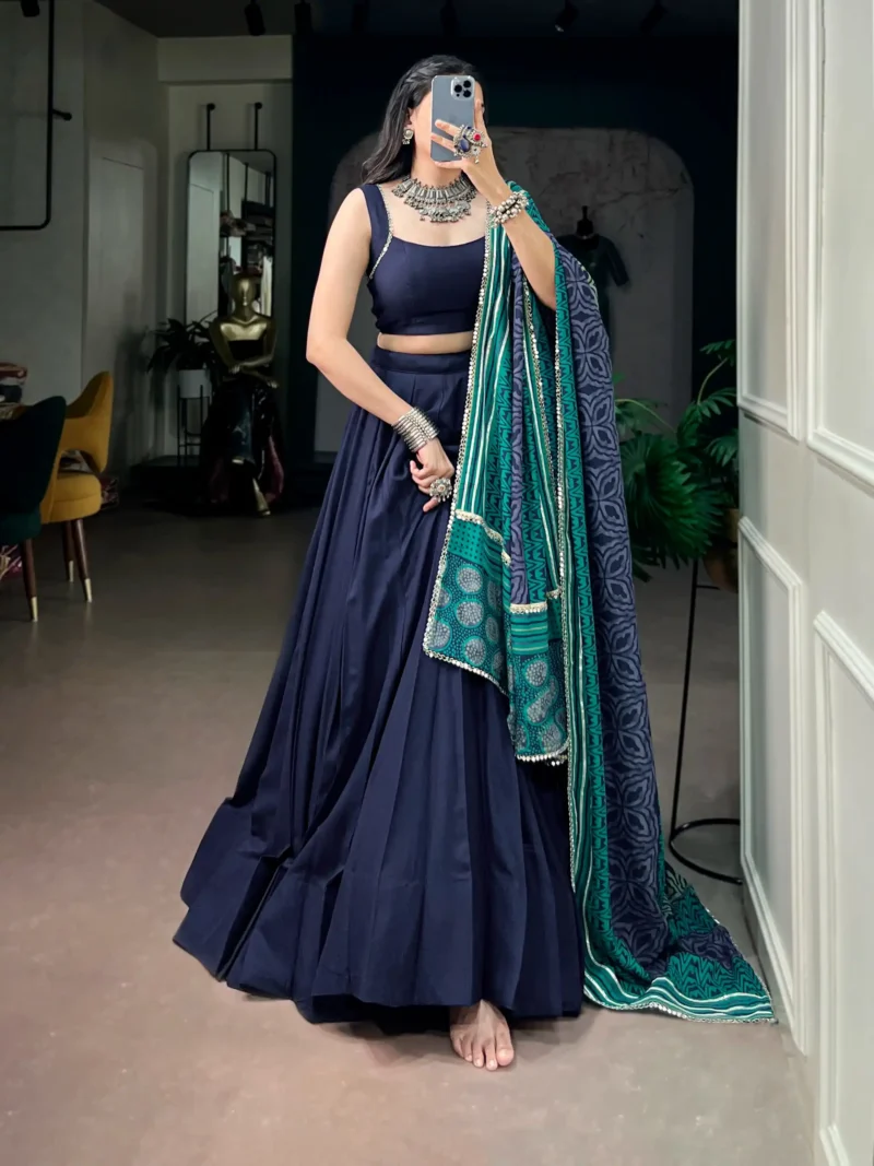Navy Blue Colour Midnight Mirror Lace Garba Navratri Lehenga
