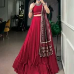 Red Colour Midnight Mirror Lace Garba Navratri Lehenga