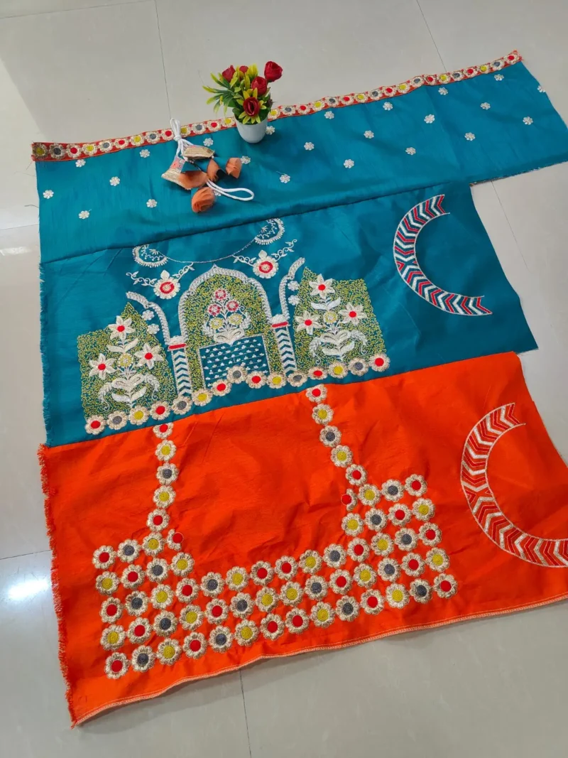 Multicolor Printed French Crepe Silk Navratri Lehenga Choli close blouse work