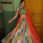 Multicolor Printed French Crepe Silk Navratri Lehenga Choli flair look