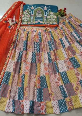 Multicolor Printed French Crepe Silk Navratri Lehenga Choli real image