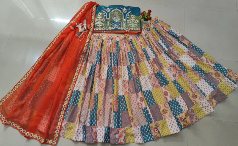 Multicolor Printed French Crepe Silk Navratri Lehenga Choli real image