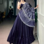 Navy Blue Moonga Silk Dandiya Navratri Lehenga