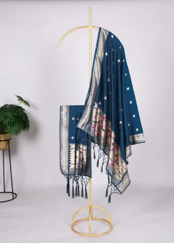 Dark Blue Colour Paithani Jacquard Dupatta with Zari Weaving and Tassels