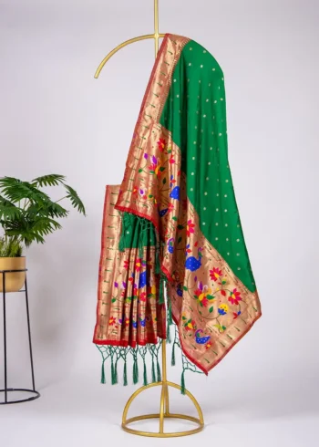 Green Colour Paithani Jacquard Dupatta with Zari Weaving and Tassels