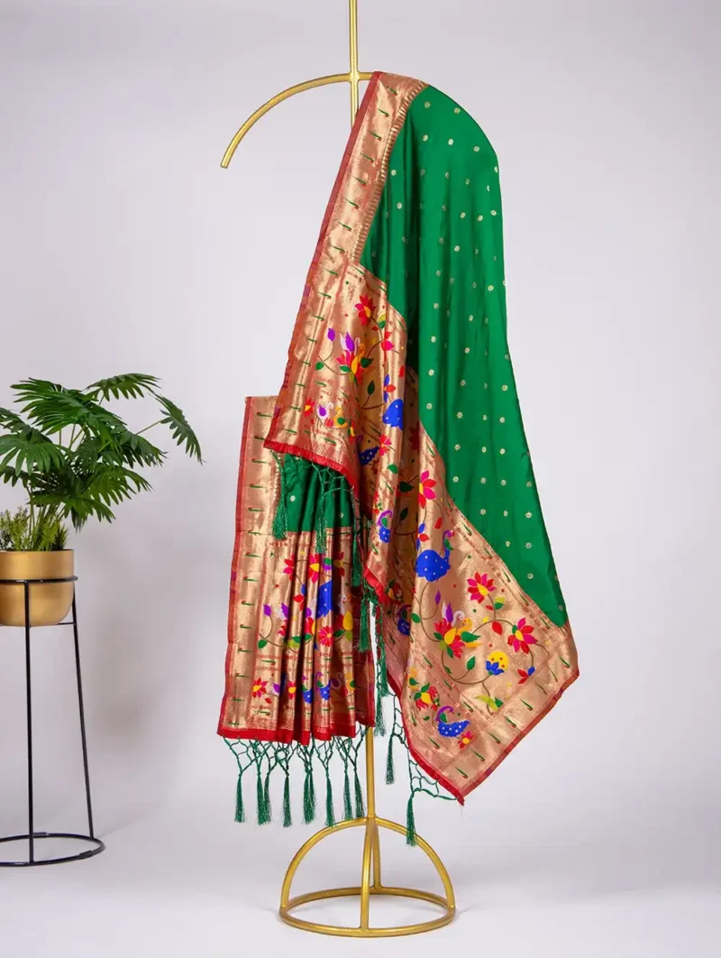 Green Colour Paithani Jacquard Dupatta with Zari Weaving and Tassels