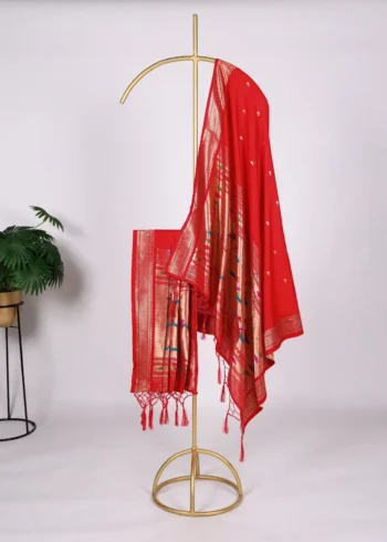 Magenta Colour Paithani Jacquard Dupatta with Zari Weaving and Tassels
