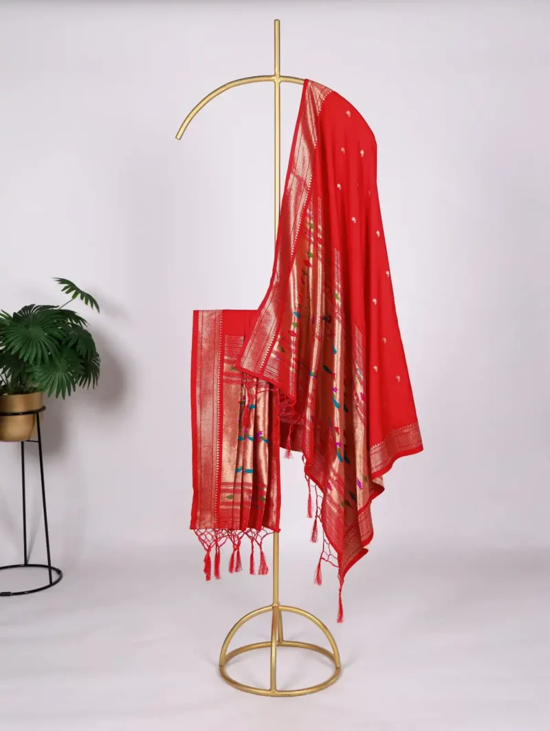 Magenta Colour Paithani Jacquard Dupatta with Zari Weaving and Tassels
