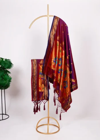 Maroon Colour Paithani Jacquard Dupatta with Zari Weaving and Tassels