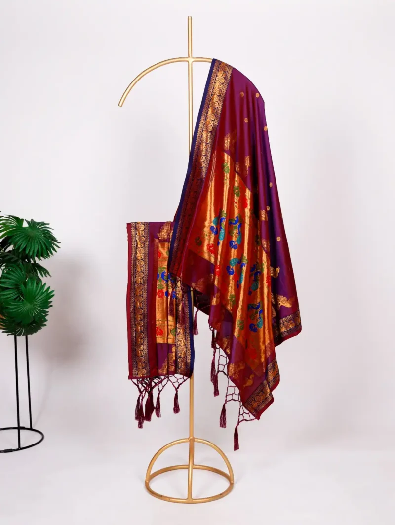 Maroon Colour Paithani Jacquard Dupatta with Zari Weaving and Tassels
