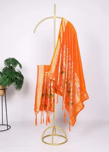 Mustard Colour Paithani Jacquard Dupatta with Zari Weaving and Tassels