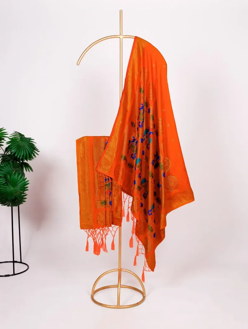 Orange Colour Paithani Jacquard Dupatta with Zari Weaving and Tassels
