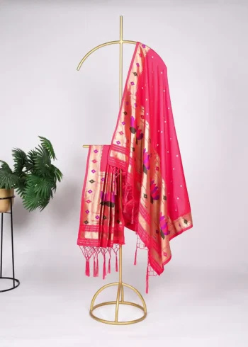 Pink Colour Paithani Jacquard Dupatta with Zari Weaving and Tassels
