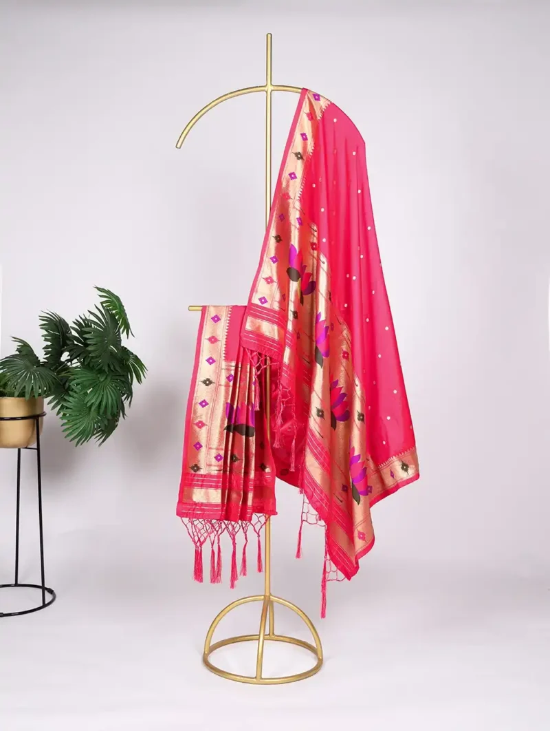 Pink Colour Paithani Jacquard Dupatta with Zari Weaving and Tassels