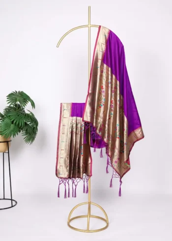 Purple Colour Paithani Jacquard Dupatta with Zari Weaving and Tassels