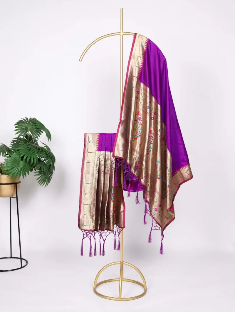 Purple Colour Paithani Jacquard Dupatta with Zari Weaving and Tassels