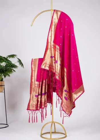 Ranipink Colour Paithani Jacquard Dupatta with Zari Weaving and Tassels