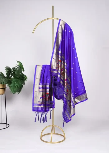 Violet Colour Paithani Jacquard Dupatta with Zari Weaving and Tassels
