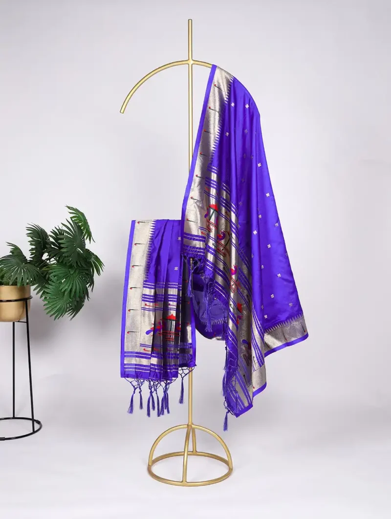 Violet Colour Paithani Jacquard Dupatta with Zari Weaving and Tassels