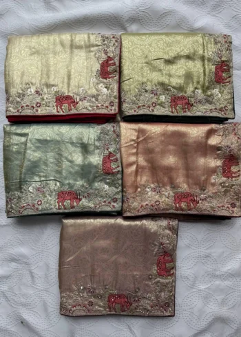 Beige Kanjivaram Silk Heavy Embroidered Wedding Saree All real colours