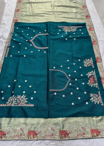 Kanjivaram Silk Heavy Embroidered Wedding Saree Blouse embroidery