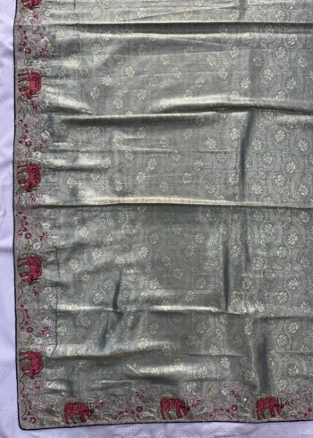 Grey Kanjivaram Silk Heavy Embroidered Wedding Saree live image