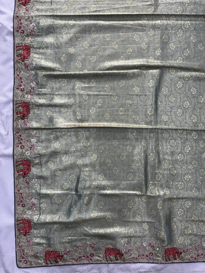 Grey Kanjivaram Silk Heavy Embroidered Wedding Saree live image
