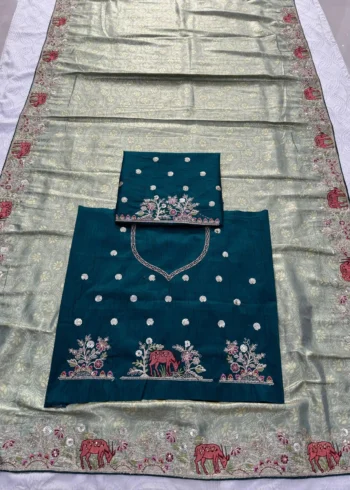 Kanjivaram Silk Heavy Embroidered Wedding Saree Live image