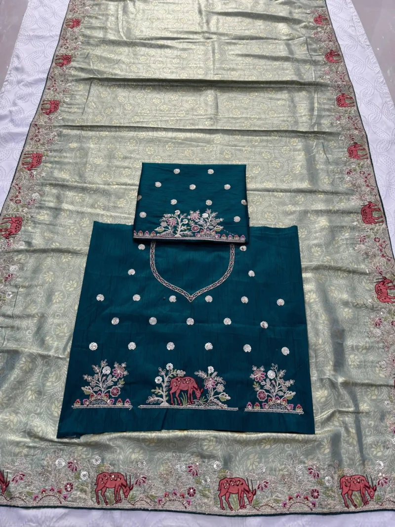 Kanjivaram Silk Heavy Embroidered Wedding Saree Live image