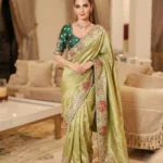 Pista Kanjivaram Silk Heavy Embroidered Wedding Saree