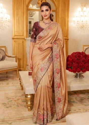 Pastel Kanjivaram Silk Heavy Embroidered Wedding Saree