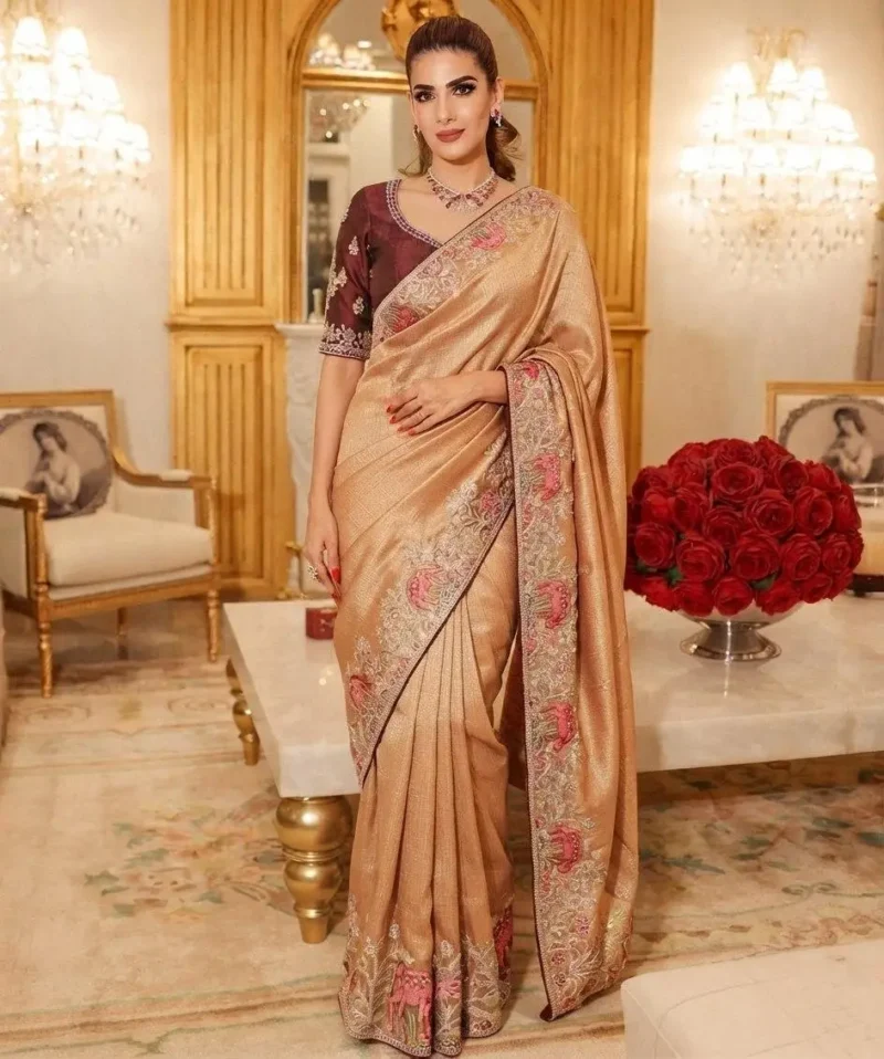 Pastel Kanjivaram Silk Heavy Embroidered Wedding Saree