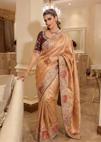 Pastel Kanjivaram Silk Heavy Embroidered Wedding Saree front look