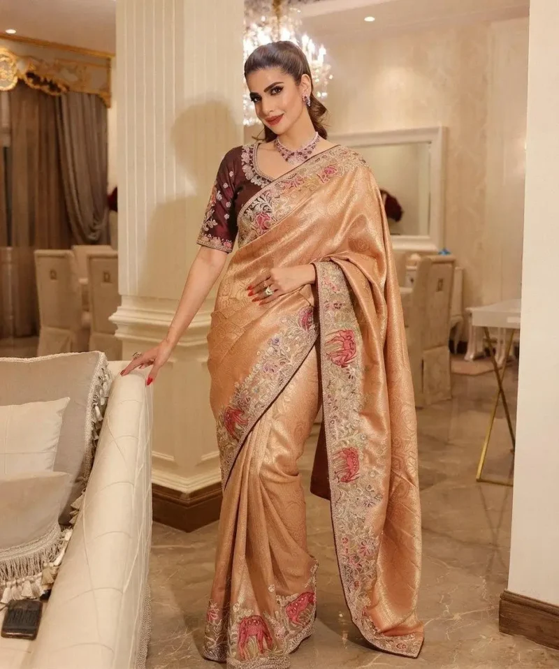 Pastel Kanjivaram Silk Heavy Embroidered Wedding Saree front look