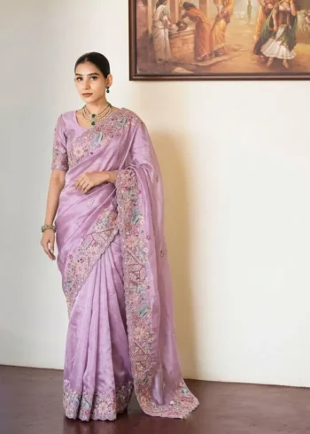 Baby Pink Pure Soft Tissue Silk Party Wear Saree front look