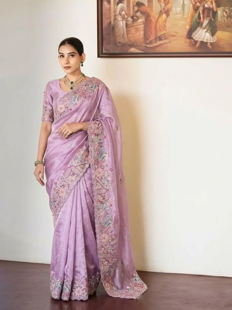 Baby Pink Pure Soft Tissue Silk Party Wear Saree front look