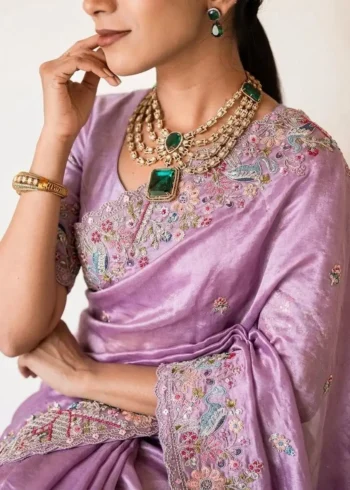 Baby Pink Pure Soft Tissue Silk Party Wear Saree close work
