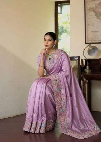 Baby Pink Pure Soft Tissue Silk Party Wear Saree sitting